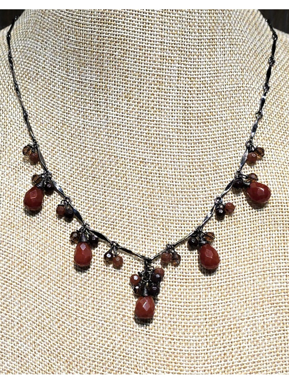Moody Goth Dark Ember Necklace Gunmetal Semiprecious